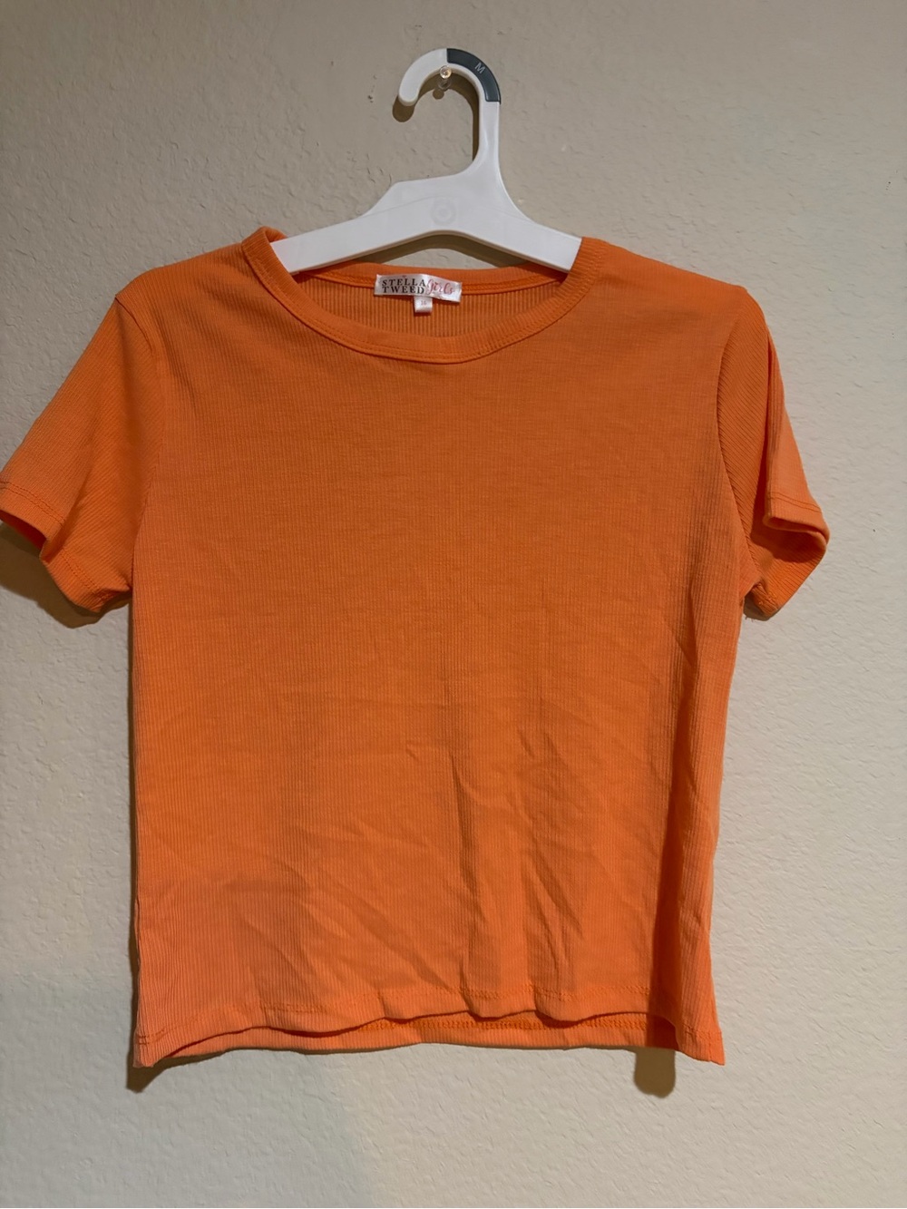 Stella Tweed Girls Size 16 Orange Ribbed Short Sleeve Crew Neck T-Shirt Top